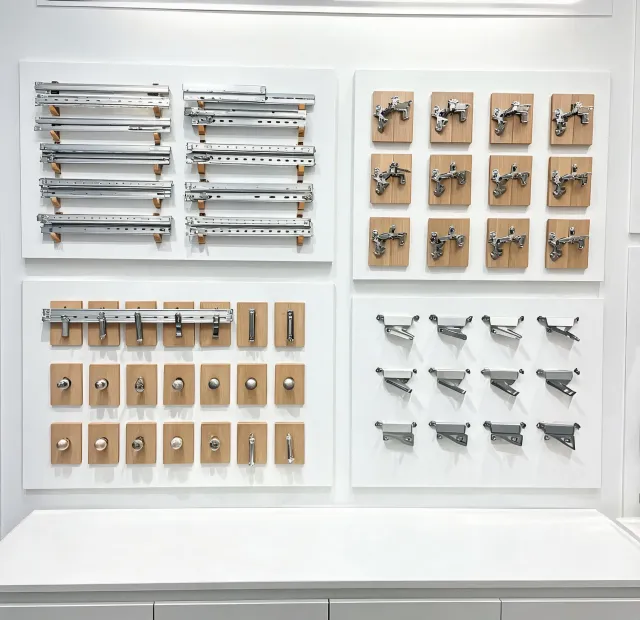 Cabinet hardware sample wall