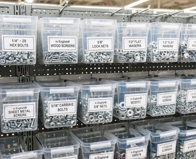 Fastener bins and line card